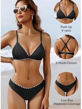Younique Black and White Zigzag Trim Bikini Set